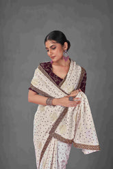 Exquisite White Tussar Silk Bandhani Saree